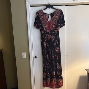 Angie Black and Pink Floral Maxi Dress with shorts